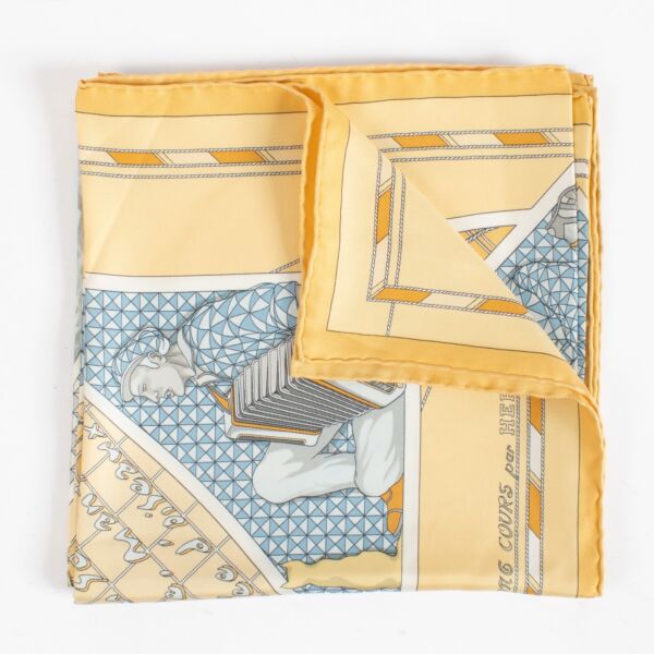 Authentic pre-loved Hermès Yellow Voyage Au Loree Silk 90 Scarf on Labellov.com