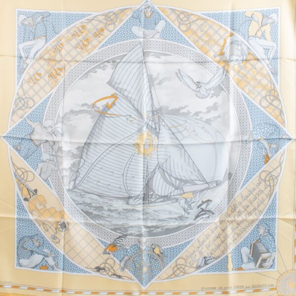 Hermès Yellow Voyage Au Loree Silk 90 Scarf