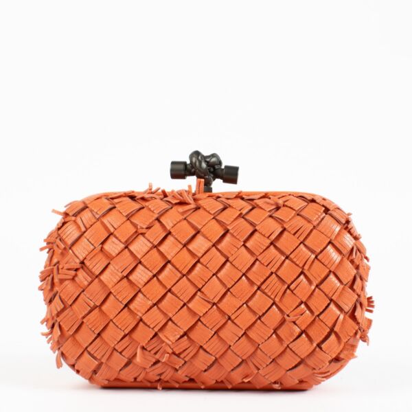 Bottega Veneta Orange Fringed Intrecciato Knot Clutch