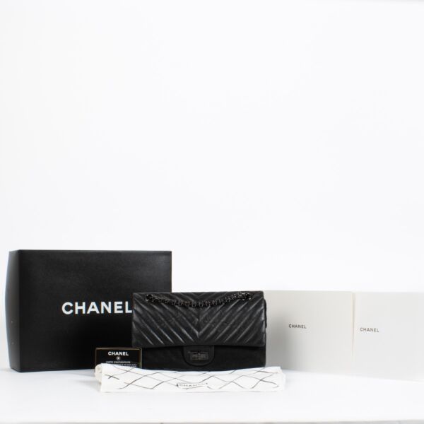 Chanel So Black Chevron Aged Calfskin Medium 2.55 Bag