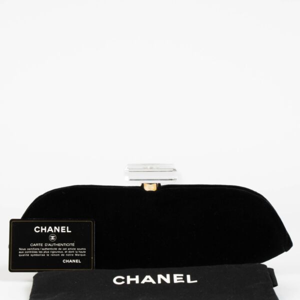 Chanel Black Velvet/Leather/Plexiglass Clutch