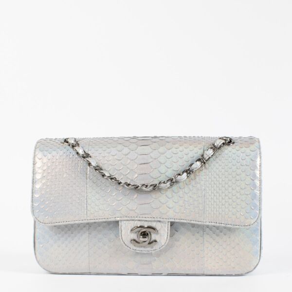 Chanel Silver Rainbow Snake Medium Classic Flap Bag


