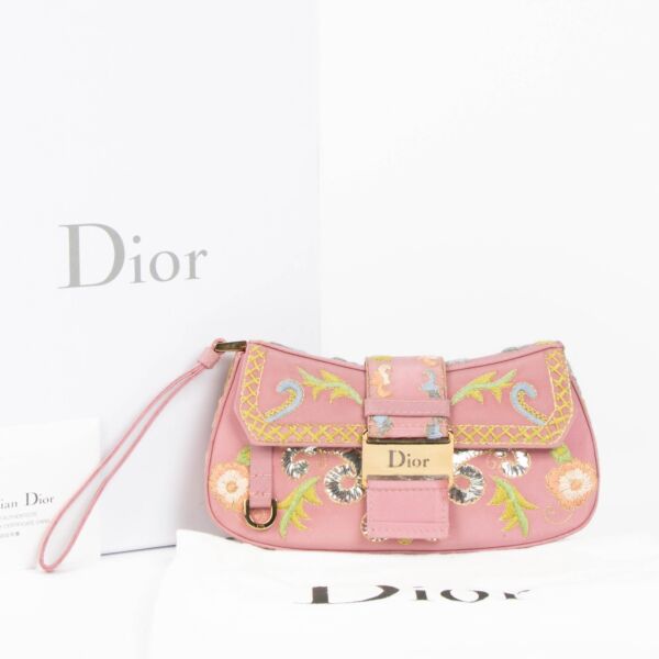 Christian Dior Pink Embroiderd Limited Edition Columbus Clutch