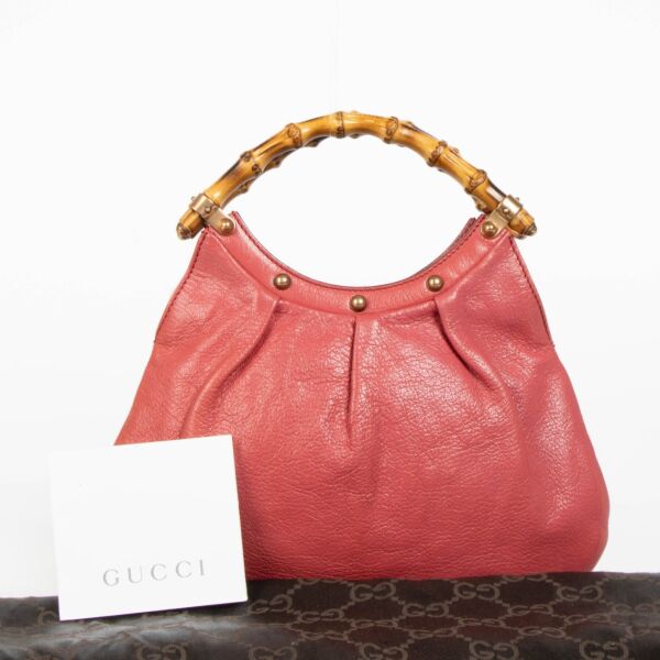Gucci Pink Leather Bamboo Top Handle Bag