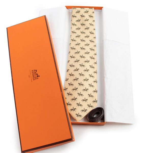 Hermes Yellow Horse Print Tie