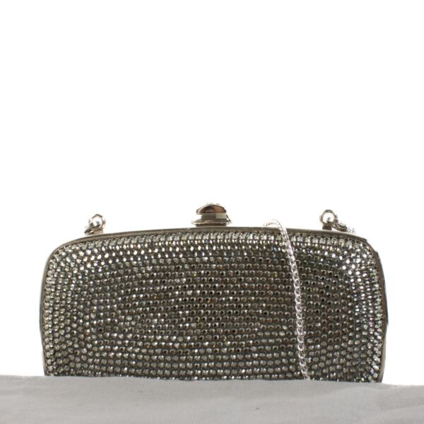 Judith Leiber Silver Crystal Mini Chain Clutch