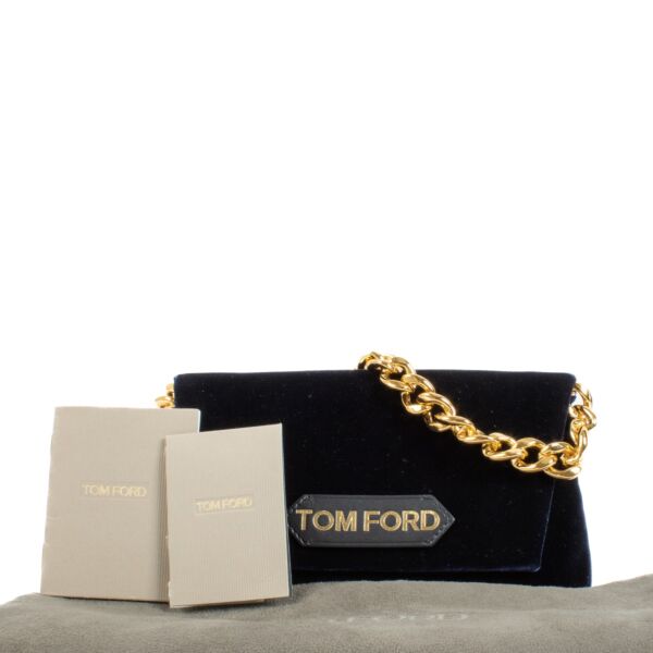 Tom Ford Blue Velvet Mini Label Chain Clutch