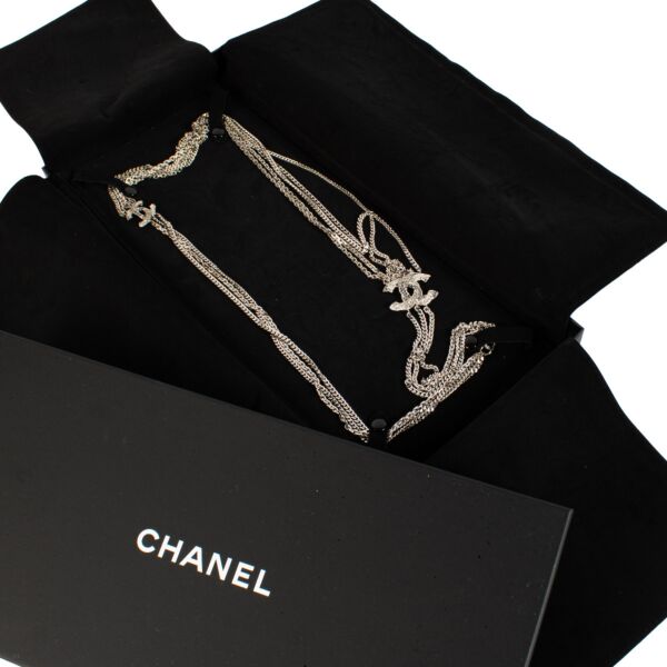 Chanel 17V Silver CC Crystal Long Necklace