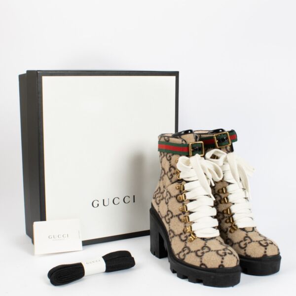 Gucci Beige GG Wool Trip Combat Boots - Size 37