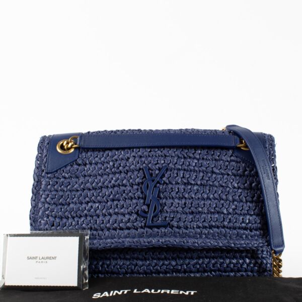 Saint Laurent Blue Raffia Medium Niki Bag
