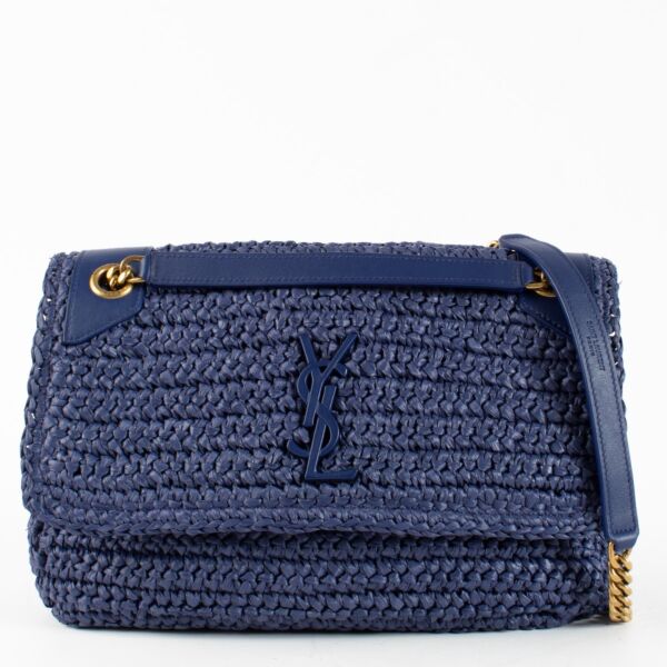 Authentic Second Hand Saint Laurent Blue Raffia Medium Niki Bag on Labellov.com