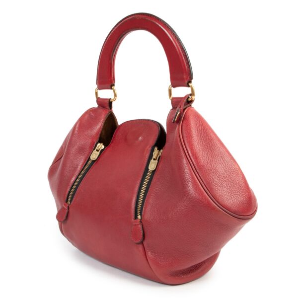 Delvaux Red Zipper Top Handle Bag