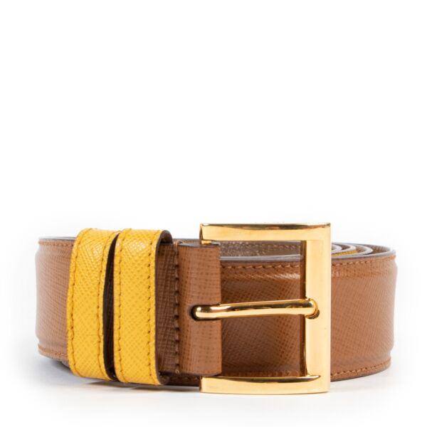 Shop safe online at Labellov in Antwerp this 100% authentic second hand Prada Camel Saffiano Leahter Belt - Size 95