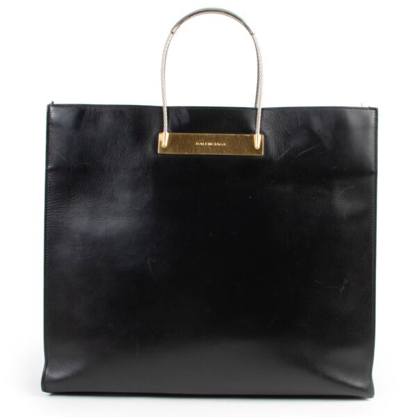 Buy in very good condition a Balenciaga Black Soft Calfskin Cable Shopper Tote