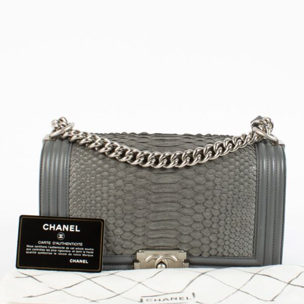 Chanel Grey Python Medium Boy Chanel Bag