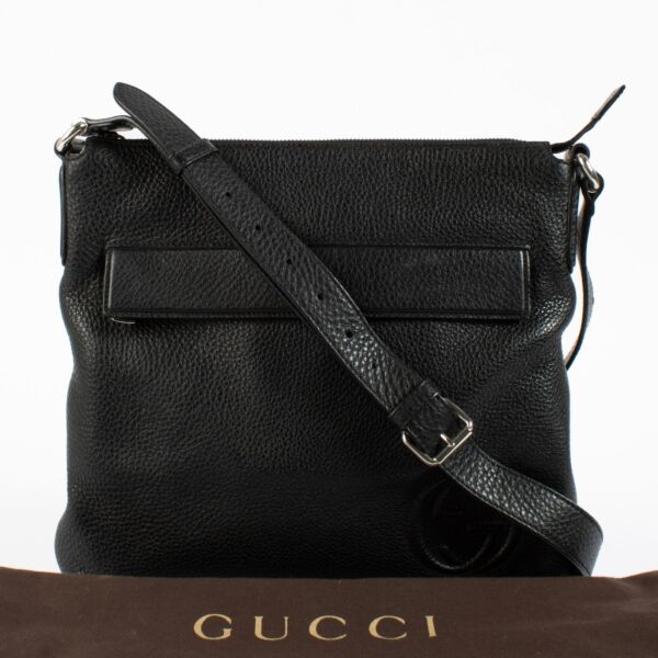 Gucci Black Leather Interlocking G Messenger Bag