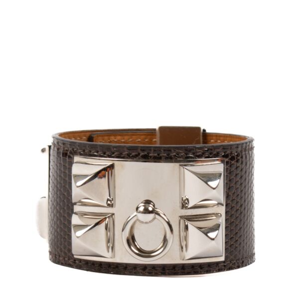 shop 100% authentic second hand Hermès Brown Lizard Collier De Chien Bracelet - Size T4 on Labellov.com