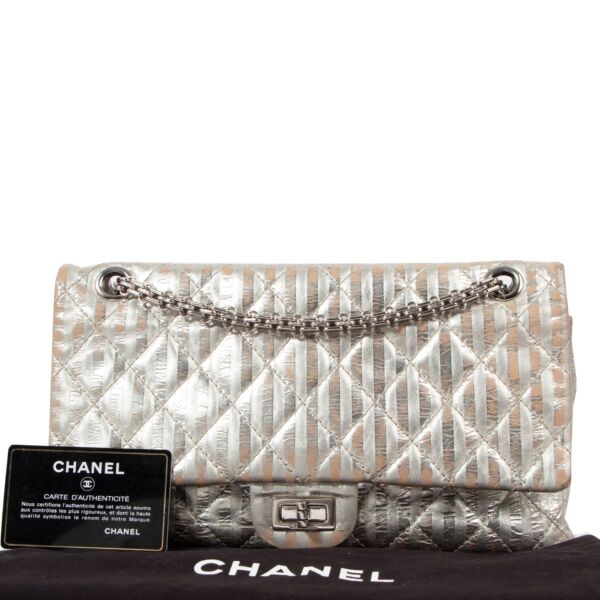 Chanel Metallic Silver Striped Reissue Large 2.55 Bag