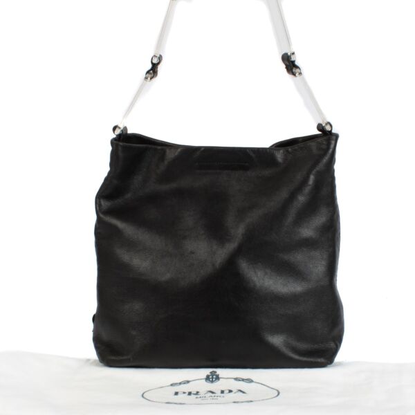 Prada Black Leather Plastic Chain Shoulder Bag