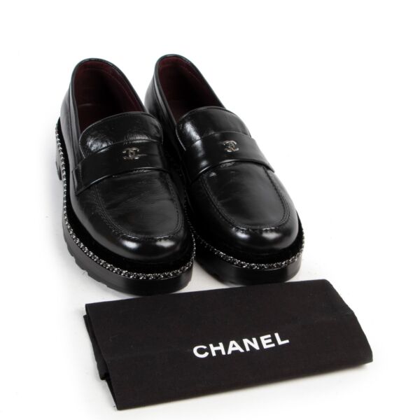 Chanel Leather Black Chain Loafers
