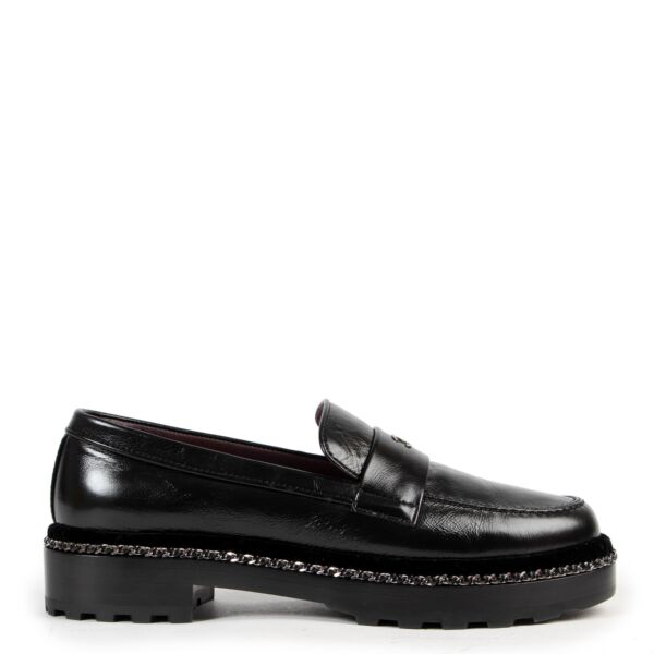 Chanel Leather Black Chain Loafers