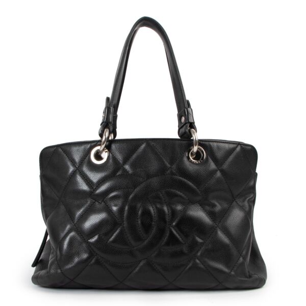 Chanel Timeless CC Black Quilted Caviar Leather Shopping Tote Bag