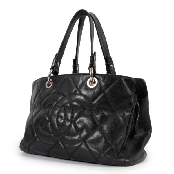 Chanel Timeless CC Black Quilted Caviar Shopping Tote Bag