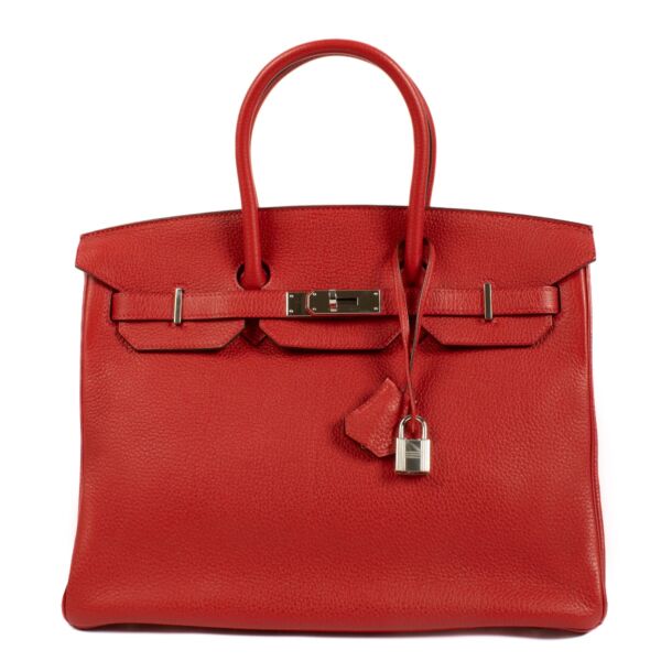 shop 100% authentic second hand Hermès Birkin 35 Rouge Casaque Clemence Taurillon PHW on Labellov.com