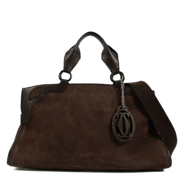 Shop safe online at Labellov in Antwerp, Brussels and Knokke this 100% authentic second hand Cartier Brown Suede Marcello Shoulder Bag