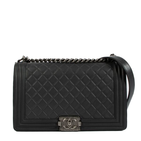 Chanel Antracite Grey Quilted Leather Boy Bag in Large available at Labellov secondhand luxury in Antwerp.