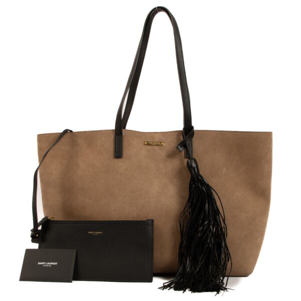 Saint Laurent Beige Suede East/West Tassel Shoulder Bag