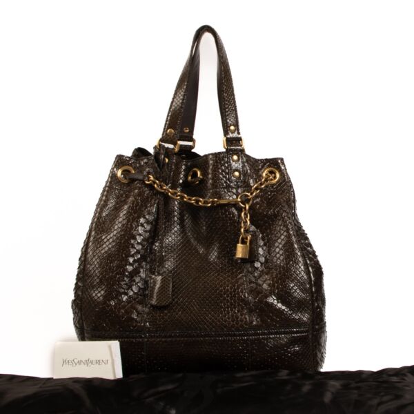 Saint Laurent Brown Python Overseas Large Bucket Bag