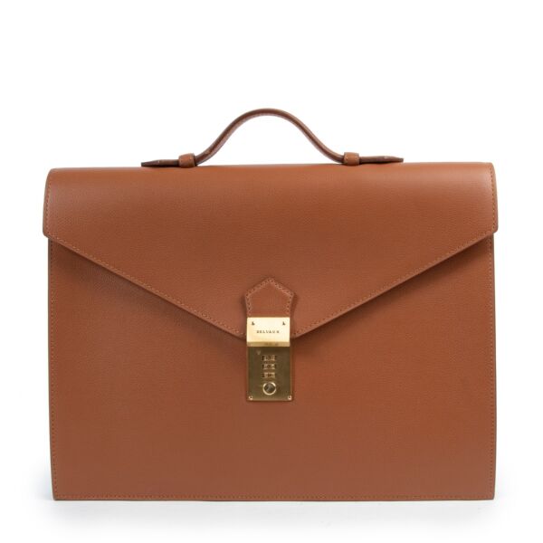 Shop safe online 100% authentic Delvaux Cognac Top Handle Briefcase in very good, excellent condition at the right price at Labellov in Antwerp.