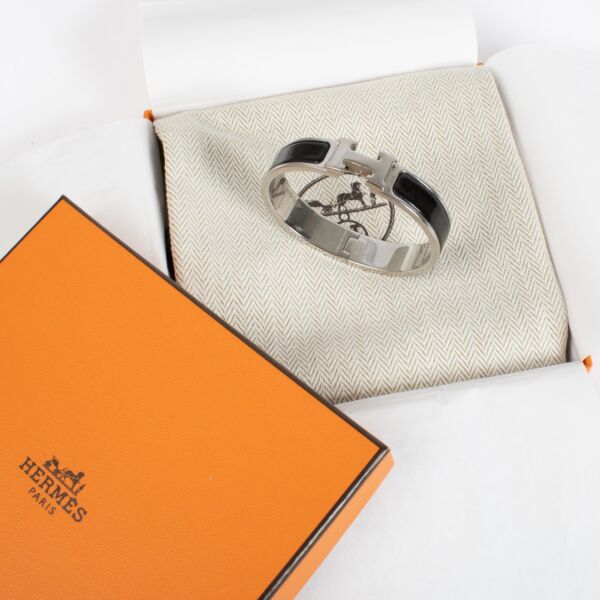 Hermès Clic H Bracelet Black Enamel PHW - Size PM