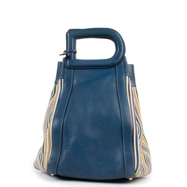 Delvaux Blue Toile De Cuir Caraibes Shoulder Bag