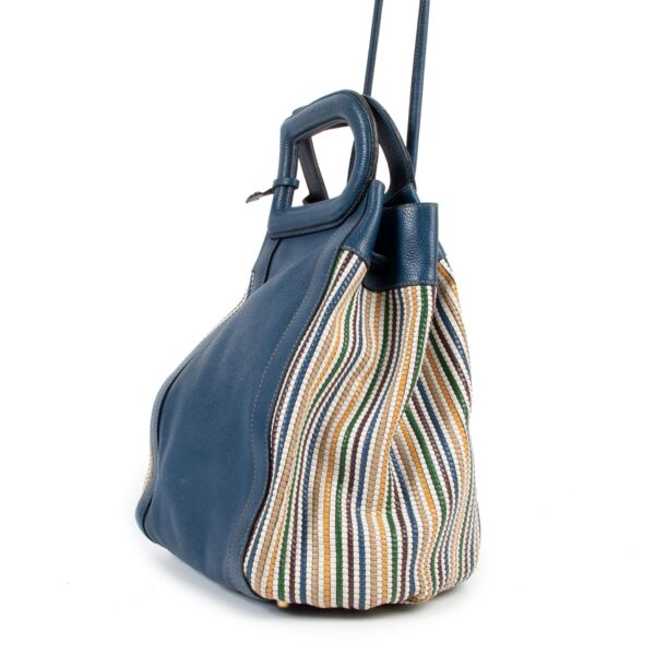 Delvaux Blue Toile De Cuir Caraibes Shoulder Bag