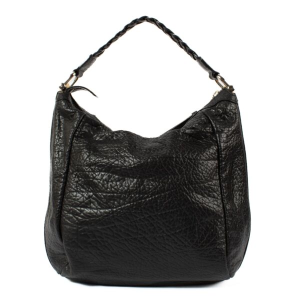 Gucci Black Pebbled Leather Bamboo Bar Hobo Bag