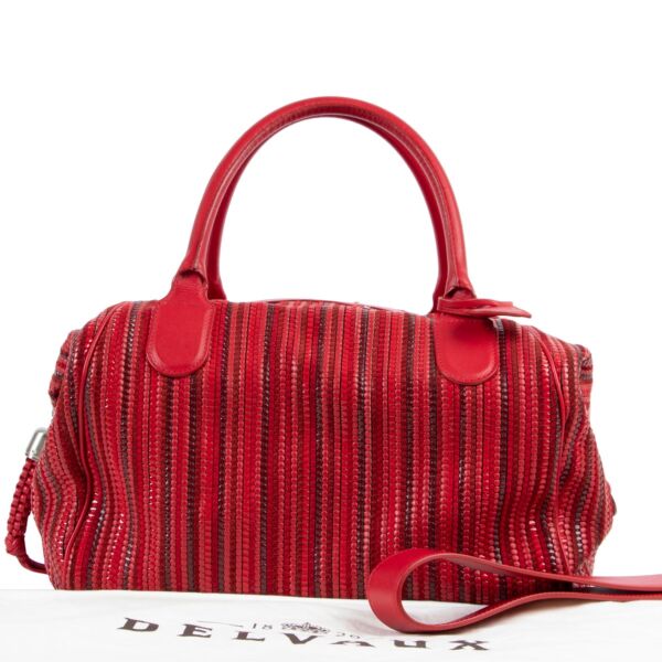Delvaux Napoli Red Toile De Cuir Top Handle Bag