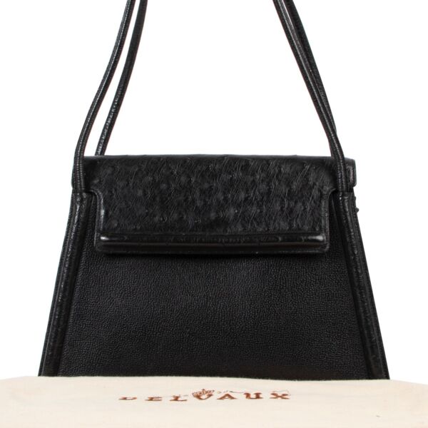 Delvaux Black Leather Ostrich Shoulder Bag