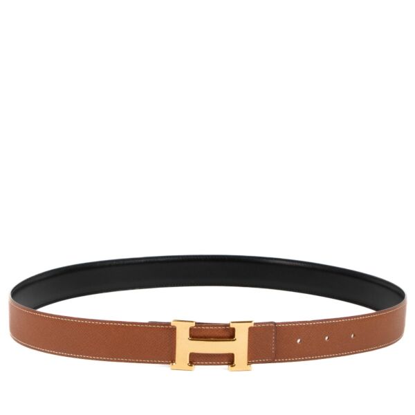 Hermès H Buckle Black/Gold Reversible Constance Belt - size 92