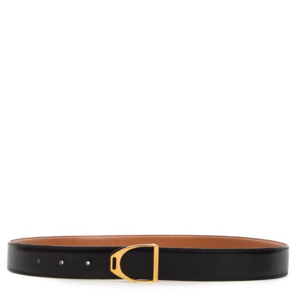 Hermès Vintage Etrier Reversible Gold/Black Belt - Size 90