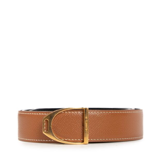 Hermès Vintage Etrier Reversible Gold/Black Belt - Size 90