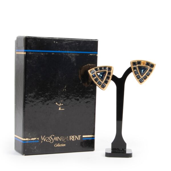 Saint Laurent Blue & Gold Triangle Earrings