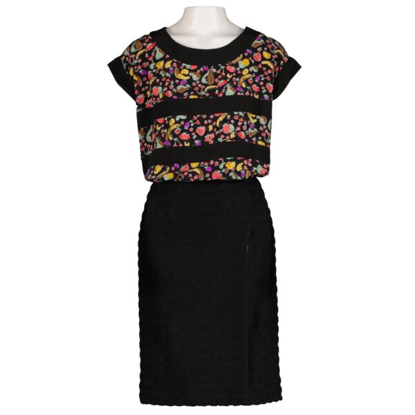 Chanel 1980s Black Tweed Fruit Print Silk Set - Size 40