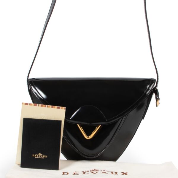 Delvaux Black Patent Leather Triangle Crossbody Bag
