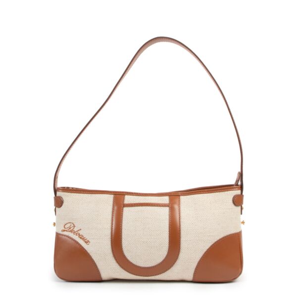 Delvaux Toile and camel shoulder bag for the best price at Labellov secondhand luxury in Antwerp Belgium