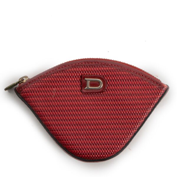 Delvaux Burgundy Toile De Cuir Peche Coin Wallet