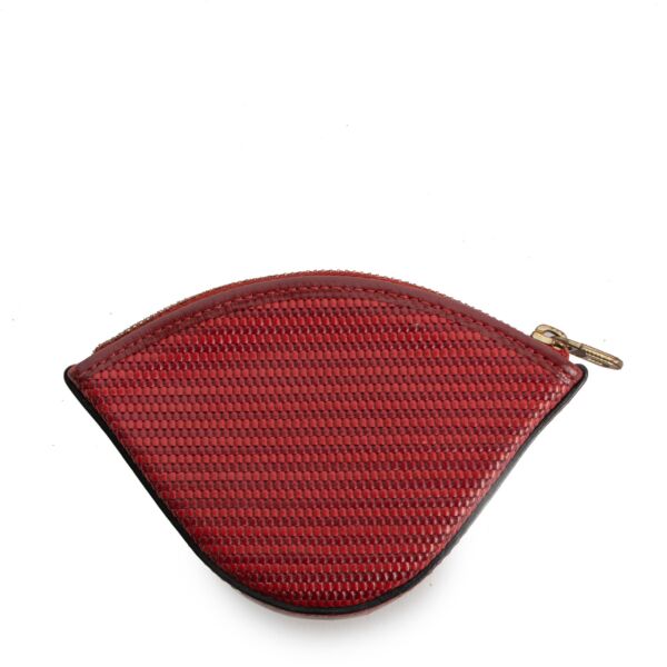 Delvaux Burgundy Toile De Cuir Peche Coin Wallet