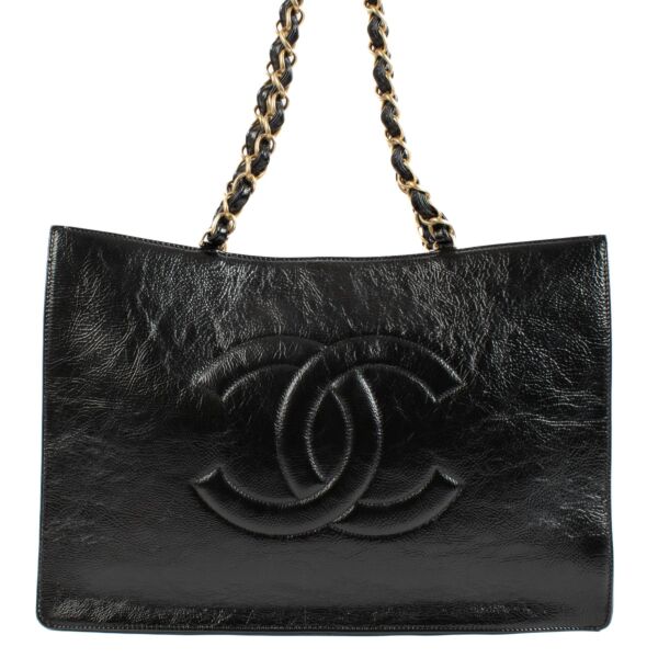 Chanel Black Shiny Aged Calfskin Grand Shopping Tote Bag