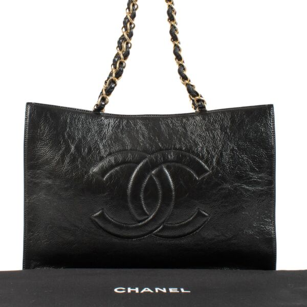 Chanel Black Shiny Aged Calfskin Grand Shopping Tote Bag